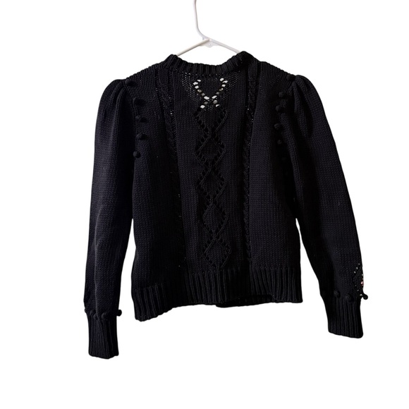 DOEN Forget Me Not Embroidered Cable Knit Cardigan Sweater in Black Sz S - Picture 4 of 8